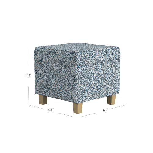 HomePop 18" Classic Square Storage Ottoman - Blue & Cream Modern Floral - color: Blue and Cream Modern Floral
