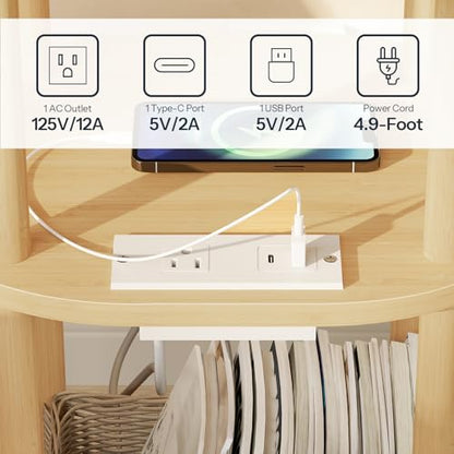 HOOBRO Small Side Table with Charging Station, Small End Table, 3-Tier Oval Bamboo Accent Table, Compact Sofa Bedside Table, for Living Room, Bedroom, Apartment, Natural YL177UBZ01 - color: Natural