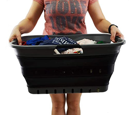 SAMMART 42L (11 gallon) Collapsible Plastic Laundry Basket - Foldable Pop Up Storage Container/Organizer - Portable Basket - Space Saving Hamper/Basket (2, Grey/Black) - color: Grey/Black