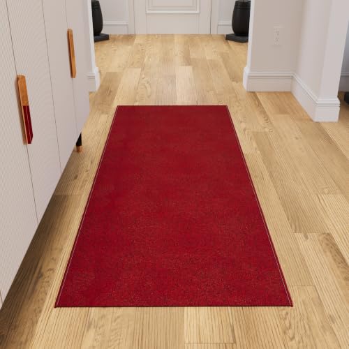 Ottomanson 1'10" x 5' Ultra-Thin Hallway Runner Rug - Durable Non-Slip Carpet for High-Traffic Areas - Fits Under Doors for Seamless Entry - Ideal for Kitchen, Entryway, Bedroom & Living Room, Red - color: Red, size: 1'10" x 5' (22" Wide)