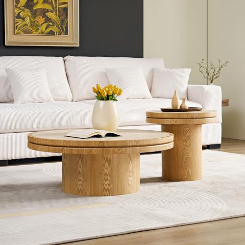 JUSTONE 19.49 '' Round Fluted Coffee Table Small Accent Table for Living Room,Modern Small Accent Table Sofa Side End Table for Living Room,Home Balcony(Natural) - color: 17.7'' Round - Oak