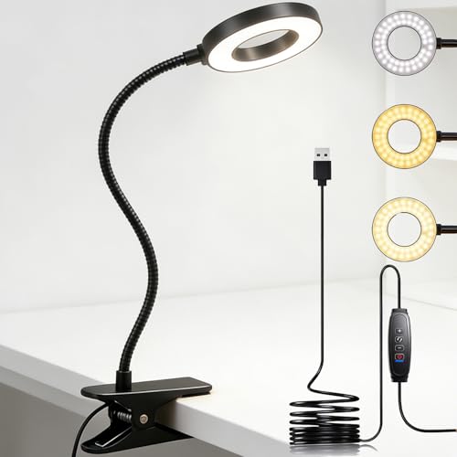 Sunny Power LED Clip On Book Light Eye-Care Bedside Reading Light for Kids | 3 Color Modes,10 Brightness Levels Flexible Arm Night Light,USB Powered Books in Bed, Table Lamp for Home Office Dorm