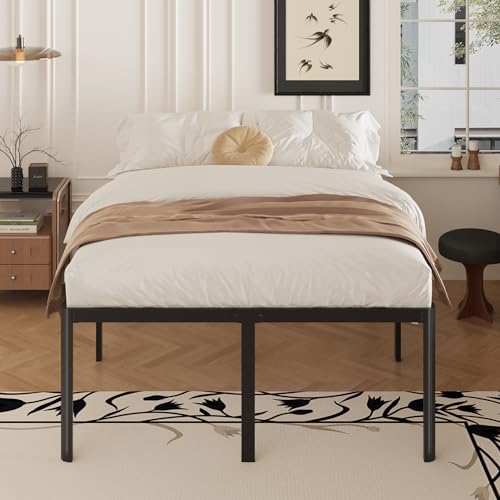 Yicensen 24 Inch High Full Bed Frame with Rounded Corner Legs, Heavy Duty Full Size Metal Platform Bed Frame No Box Spring Needed, Easy Assembly, Noise Free, Black - size: Full, style: 24 Inch