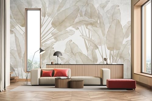 Beige Banana Leaf Tropical Wallpaper Mural Peel and Stick Bedroom | 157“x108" - color: W-072, size: 157" x 108"
