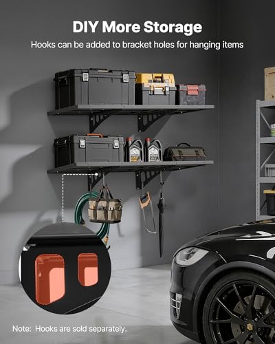 VEVOR 2-Tier Heavy Duty Wall Garage Shelving, 1.64 x 4 ft Steel Wall Mounted Shelving Unit, 19.68 x 48 Inch Per Shelf Floating Storage Metal Rack for Garage with 560 lbs Total Weight Capacity, Black - size: 1.64×4 ft