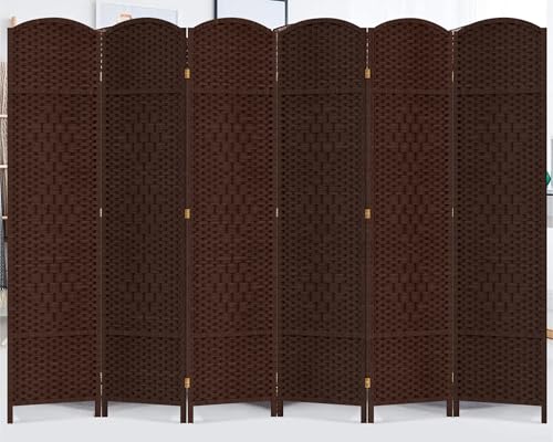 6 Panel Room Divider, 6 FT Wide Folding Screen Room Divider, Brown | Double Hinged Folding Screen Room Dividers for Patio Privacy - color: Brown, size: 6 Panels
