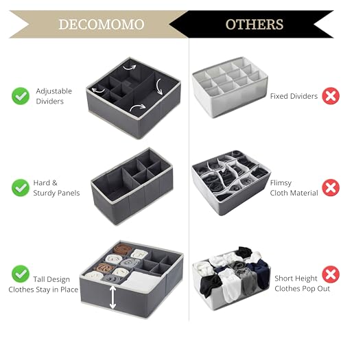 DECOMOMO Adjustable Drawer Organizer Clothes, 12 Pack Drawer Dividers | Fabric Storage Bins, Baby Dresser Organizer for Nursery, Underwear, Bra, Socks (Grey)