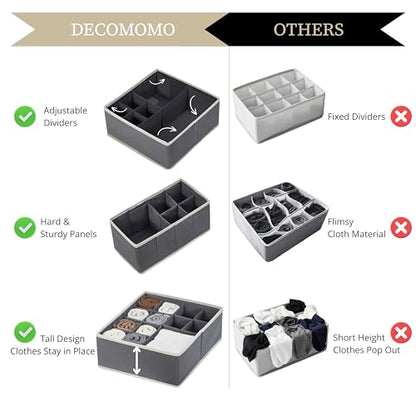 DECOMOMO Adjustable Drawer Organizer Clothes, 12 Pack Drawer Dividers | Fabric Storage Bins, Baby Dresser Organizer for Nursery, Underwear, Bra, Socks (Grey)