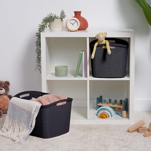 Curver Set of 2 XL 30.5L Jute Decorative Plastic Organization and Storage Baskets - Perfect Bins for Home Office, Closet Shelves, Kitchen Pantry and All Bedroom Essentials, Black - color: Black, size: Extra Large 30.5L