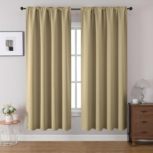 CUCRAF Blackout Curtains 63 inches Long 2 Panels Set for Bedroom, Beige Rod Pocket Room Darkening Curtain for Living Room, Thermal Insulated Window Drapes (W 52 x L 63 Inch) - color: Beige, size: 52"W x 63"L (Pack of 2)
