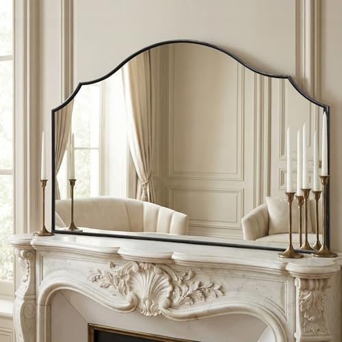 Besdomus Black Scalloped Wall Mirror: 47"x31" Large Wooden Fireplace Mirror | Modern Minimalist Decorative Arched Mirror for Vanity/Dresser/Bedroom/Entryway/Bathroom/Living Room/Dining Room/Over Sink - color: Black, size: 31"L x 47"W