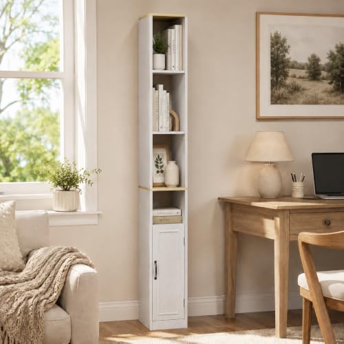 RASOO 72" Tall Narrow Bookcase for Small Spaces, Slim Skinny Bookshelf with Open Storage Shelves, Freestanding Corner Storage Organizer Display Rack for Bedroom, Home Office, Living Room, Apartment - size: RY0036