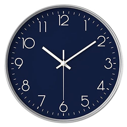 12 in Wall Clock Non-Ticking Quartz Silent Battery Operated Round Clocks Home Kitchen Office School Living Room Decor Clocks (Navy Blue) - color: Navy Blue