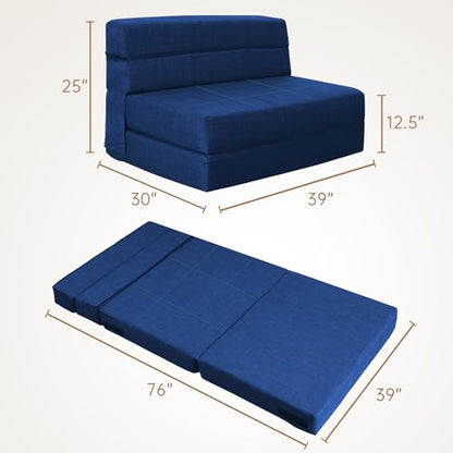 Nigoone Folding Sofa Bed Couch Memory Foam with Pillow Sleeper Chair Lazy Couch Twin Size Futon Convertible Guest Beds,Washable Cover,Dark Blue - color: Darkblue, size: Twin