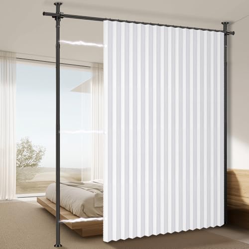 100% Blackout Room Divider Curtains Sets White W100 x L84 in 1 Panel No Drill Curtain Rods(H) 43-120×(W) 35-100 in for Studio Apartment Dorm Office - color: White, size: 100"W x 84"L (Pack of 1)
