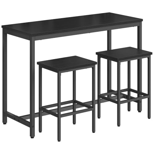 HOOBRO Bar Table and Chairs Set, 47.2" Rectangular Pub Table with 2 Stools for Small Space, 3-Piece Breakfast Stools Set, Sturdy Metal Frame, Easy to Assemble, Black BB52BT01 - color: Black