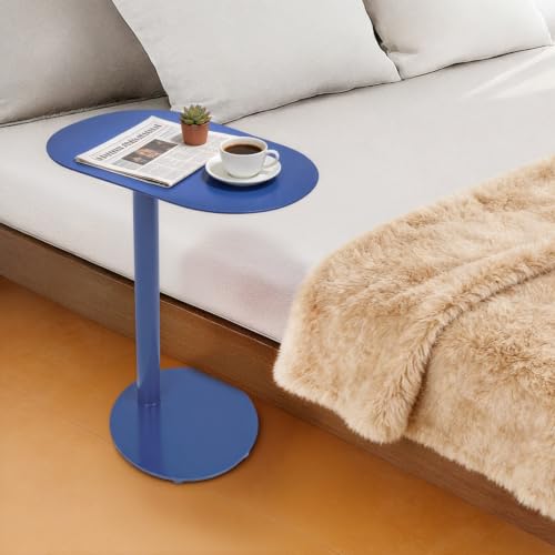 Metal C-Shaped Side Table, Modern End Table for Couch Sofa Bed Small Coffee Drink Tables 25" Height for Home Office Cafe - color: Blue