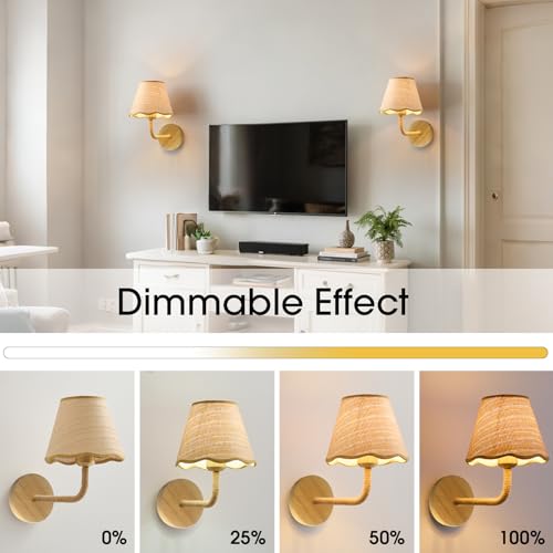 Set of Two Stick-On Hand Woven Wall Sconces, Battery Operated Wireless Wall Sconces with Remote Controlled, Adjustable Brightness Living Room Wall Decor(E26 Bulb Included) - size: Stick-on (2 Pack)