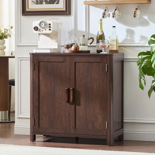 Joaxswe Sideboard Buffet Cabinet with Storage, 31.5" Arc-Shaped Credenza | 2 Doors & Adjustable Shelves, High Capacity, Sturdy Material, Coffee Bar Cabinet for Kitchen, Living Room, Entryway, Walnut - color: Walnut, size: 2door
