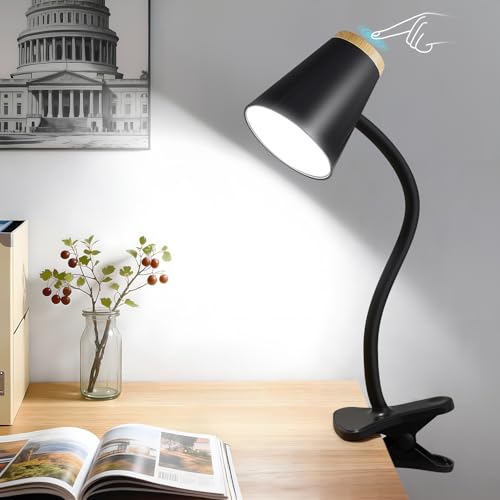 EJIAXIN Clip on Desk Lamp for Home Office - Small LED Touch Dimmable Reading Light for College Dorm Room - Adjustable Flexible Gooseneck Clamp Light Table Lamp for Bedside Bedroom Bed Headboard Black - color: Matte Black