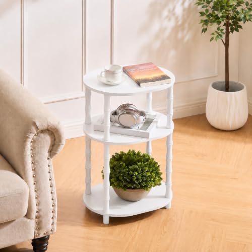 Side Table, 3-Tier Oval Accent Small End Table, Modern Oval Nightstand Accent Table for Small Space, Bedrooms, Living Room, Easy to Assemble, White - color: White, size: 15.7" x 11.6" x 24.4"