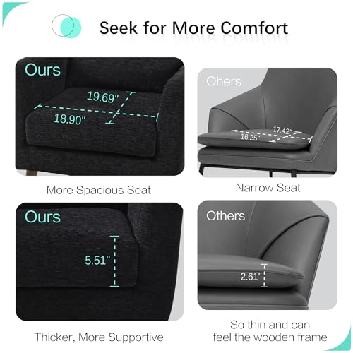 Accent Chair, Living Room Chairs with Solid Wood Legs & Pillow | Chairs Living Room with High Tufted Backrest, Reading Chair for Bedroom/Office, Chenille Fabric - color: Black