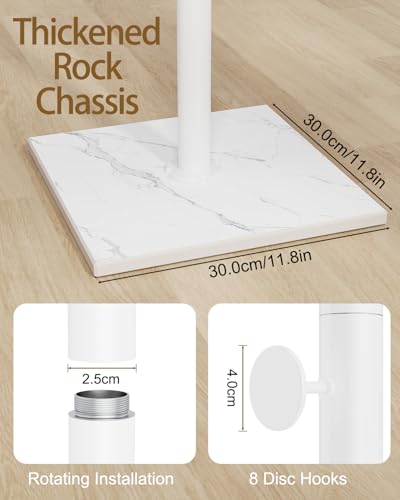 Coat Rack Freestanding, Clothing Rail with 8 Hooks, White | Small Standing Coat Hanger Stand with Heavy Rock Slab Base, Modern Metal Coat Tree with 8 Hooks for Bedroom, Office, Hallway - color: White