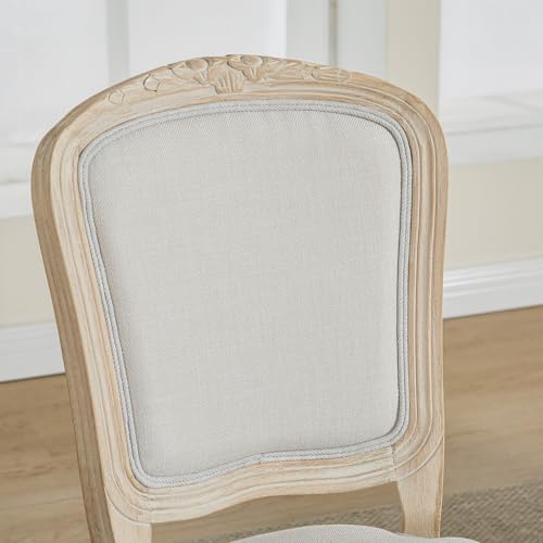 Kmax French Dining Chairs Set of 2, Farbric Upholstered Dining Chairs with Elegant Curved Legs High Back Armless Kitchen Chairs Side Chairs for Dining Room Restaurant - Linen, Beige/Brushed Legs - color: Fan-back/Beige Seat/Brush Leg, size: 2 Chairs
