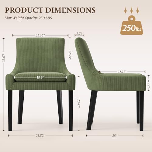 COLAMY Modern Dining Room Chairs Set of 2 with Mid Back and Wood Legs, Upholstered Kitchen Chairs for Dining Room/Living Room, Light Green - color: Light Green, size: Set of 2