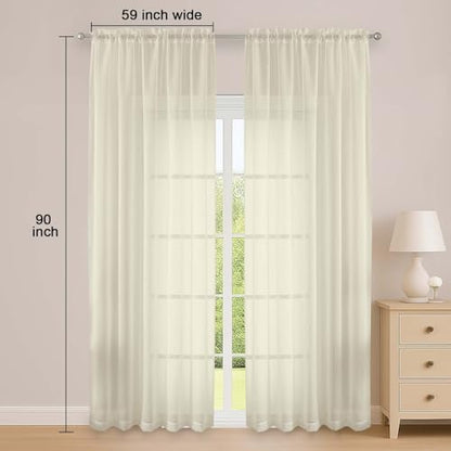 Cream Sheer Curtain 90 Inches Long 2 Panels Set, Solid Filmy Drapes for Living Room Bedroom, Elegant Window Voile Sheer Curtain Panels Drapes, 2 Pcs, Each 59" Wx90 L Inch - color: Cream, size: 59"W x 90"L (Pack of 2)