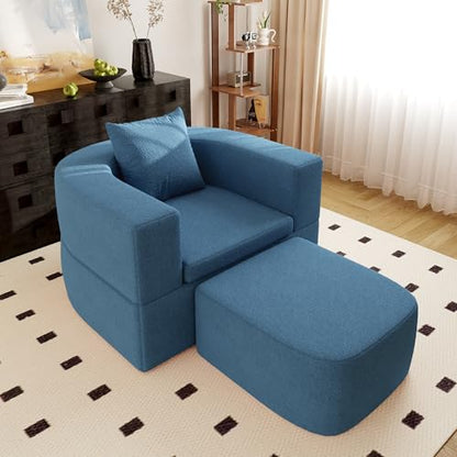 40" Pull Out Couch,2 in 1 Sleeper Sofa Bed,Convertible Sleeper Chair with Pillow Foldable Mattress with Back Support,Teddy Fleece,Blue - color: Blue
