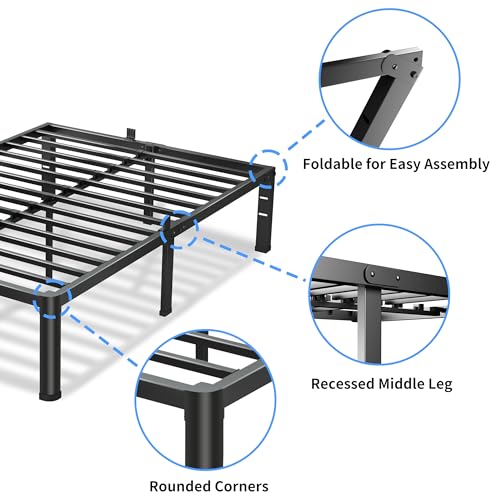 VIPSHOW 18 Inch Full Bed Frame with Round Corners No Box Spring Needed | 3500lbs Heavy Duty, Under bed storage, 4 mattress stoppers, Headboard holes, Noise-free, Easy assembly & rubber covers - size: Full, style: 18 Inch