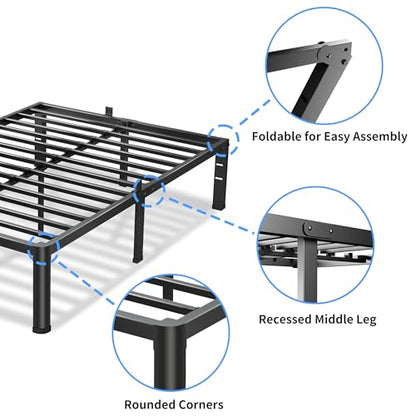 VIPSHOW 18 Inch Full Bed Frame with Round Corners No Box Spring Needed | 3500lbs Heavy Duty, Under bed storage, 4 mattress stoppers, Headboard holes, Noise-free, Easy assembly & rubber covers - size: Full, style: 18 Inch