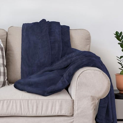 DEZ FURNISHINGS Ultra Soft Plush Fleece Throw Blanket, Double Sided Cozy Thick Warm Blanket for Sofa & Bed, Queen (90" x 92"), Navy Blue - color: Navy Blue, size: Queen (90" x 92")