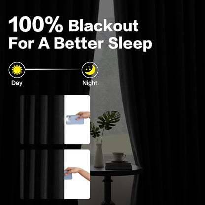 Black Pinch Pleat Curtains 100% Blackout with Hooks 60 Inch Wide Large Window Drapes Linen Room Divider for Living Room Bedroom W60 xL90 1 Panel - color: Black, size: 60"W x 90"L (Pack of 1)