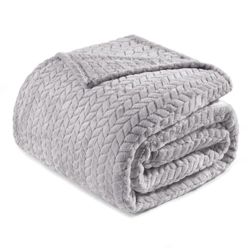 Exclusivo Mezcla Soft Fleece Bed Blanket Twin Size, 60”x80”, Light Grey | Cozy Fluffy Lightweight Blankets for Summer, Decorative Plush Flannel Throws for Living Room, Bedroom with Leaves Pattern - color: Light Grey, size: Twin ( 60x80 IN )