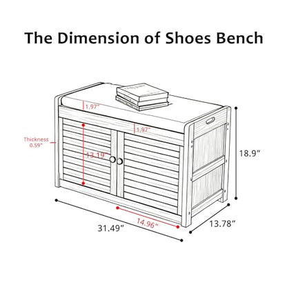 Wilk Shoe Storage Bench, 2-Tier Shoe Cabinet with Padded Seat Cushion, Bamboo Entryway Bench with 2 Doors (31.49’’(L) x13.78’’(W) x18.9''(H)) - size: 31.49" (L) x 13.78" (W) x 18.9" (H)