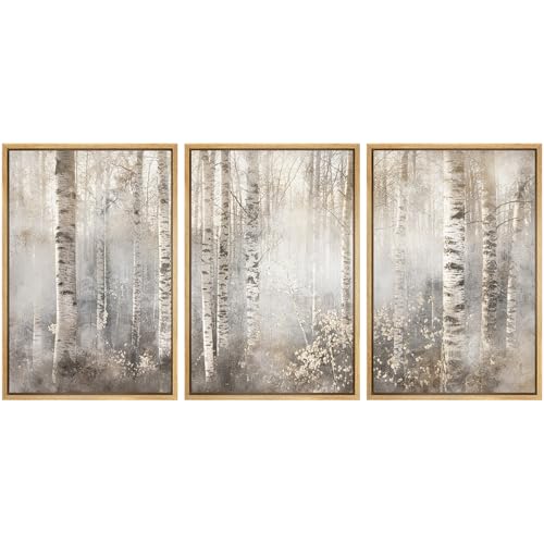 SIGNWIN Framed Canvas Print Wall Art Set Serene Birch Tree Forest in Soft Tones Illustrations Modern Bohemian Scenic Colorful Ultra for Living Room, Bedroom, Office - 16"x24"x3 Natural - color: A20-2411-brc28, size: 16"x24"x3 Panels Natural