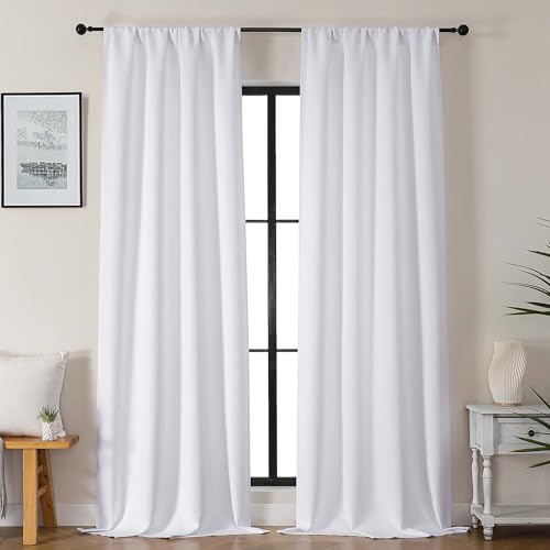 Gwine Pura White Curtains 96 inches Long, Light Filtering Thermal Insulated Noise Reducing Window Curtain Panels for Bedroom, Elegant Solid Soft Drapes for Living Room, Each 40Wx96L, 8FT, 2 Panels - color: Pure White, size: 40"W x 96"L (Pack of 2)