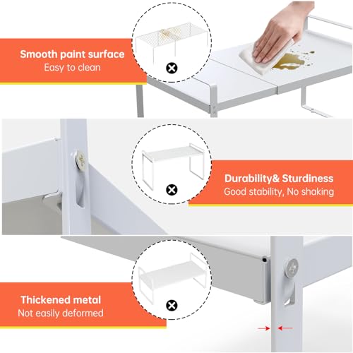 Adjustable Kitchen Shelf Organizer 9", (2 Pack) Heavy-Duty Cabinet Shelves for Countertop, Pantry & Microwave, Expandable Space-Saving Storage Rack with Non-Slip Pads, White - color: 9" wide ( 2 PACK)