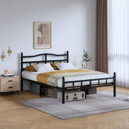 SHOANED 14 Inch Metal Bed Frame - Full Size Heavy Duty Bedframe with Headboard & Footboard Black Basic Steel Slats Platform No Box Spring Needed/Easy Assembly/Noise Free - size: Full, style: 14 Inch with Footboard
