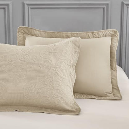 CHIXIN Quilt Twin Size - Damask Paisley Bedspread Coverlet Set - Classic & Gorgeous Style Bedding Cover, Ultrasonic Quilting, Reversible, Lightweight, 4 Piece, Taupe - color: 2- Taupe, size: Twin(68"x90")