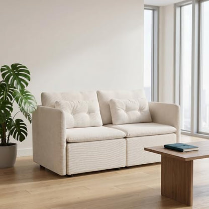 HNY 56.5" Modern Loveseat Sofa, Beige | 2-Seat Button Tufted Love Seat, Deep Seat Chenille Fabric With Pillow, Small Couch for Bedroom, Apartment, Home Furniture - color: Beige, size: Loveseat