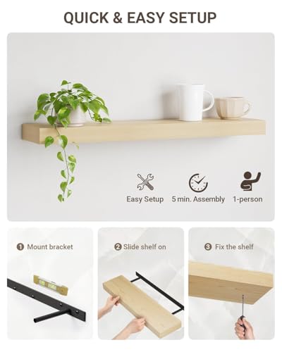 24 inch Long White Oak Floating Shelves for Wall, 8in Deep, Set 2 | 2" Thick Wood Wall Shelf, Heavy Duty Bracket, Bathroom Bedroom Kitchen Living Room, Non-tilting, 50LBS Capacity - color: White Oak, size: 23.6 x 7.9 x 2 (2pc)