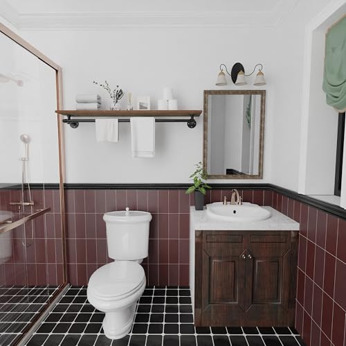 Clothes Rack 48in, Wall Mounted Garment Rack with Real Wood Shelf, Heavy Duty Hanging Clothes Rack, Multi-Purpose Hanging Rod, Space-Saving Closet Storage - color: Brown, size: 1T48IN