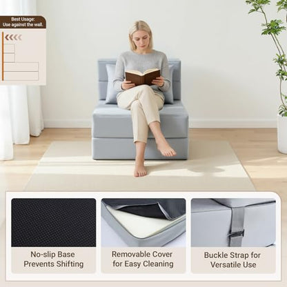 Folding Sofa Bed, Boneless Foldable Chair, Convertible Futon Sleeper Couch | Single Lazy Floor Lounger Sofa Couch for Small Spaces, Dorm, Guest Room, Living Room, Apartment, Grey - size: Single