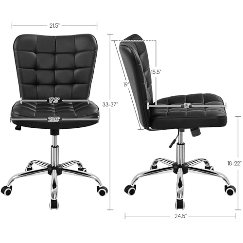 Yaheetech Black Tufted Armless Office Desk Chair with Wheels, Faux Leather | Thick foam cushioned seat tilts back to relax, lifts 18-22 in, spins 360 degrees, holds 300 lb, and assembles with ease. - color: Black