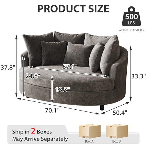 Chifee & Vingol 70 Inches Oversized Accent Barrel Chair Extra Large Chenille Accent Chair Extra Wide Armchair with 7 Pillows for Living Room,Bedroom,Home Theater - Oversized Gray - color: 70"- Gray