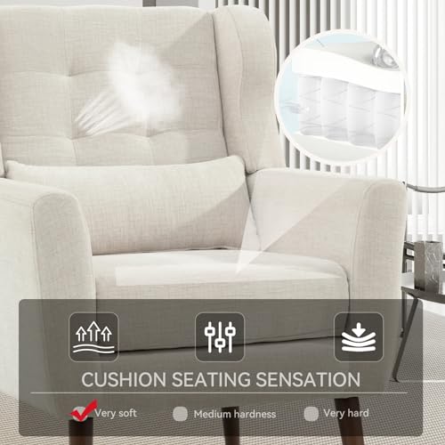 Modern Accent Chair, Upholstered Armchair with Pillow, Fabric Single Sofa Chair with Lounge Seat and Wood Legs Accent Chair for Living Room Bedroom Small Spaces (Beige, Set of 2) - color: Beige, size: Set of 2