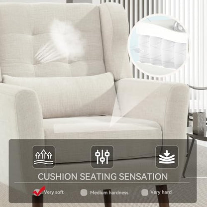 Modern Accent Chair, Upholstered Armchair with Pillow, Fabric Single Sofa Chair with Lounge Seat and Wood Legs Accent Chair for Living Room Bedroom Small Spaces (Beige, Set of 2) - color: Beige, size: Set of 2